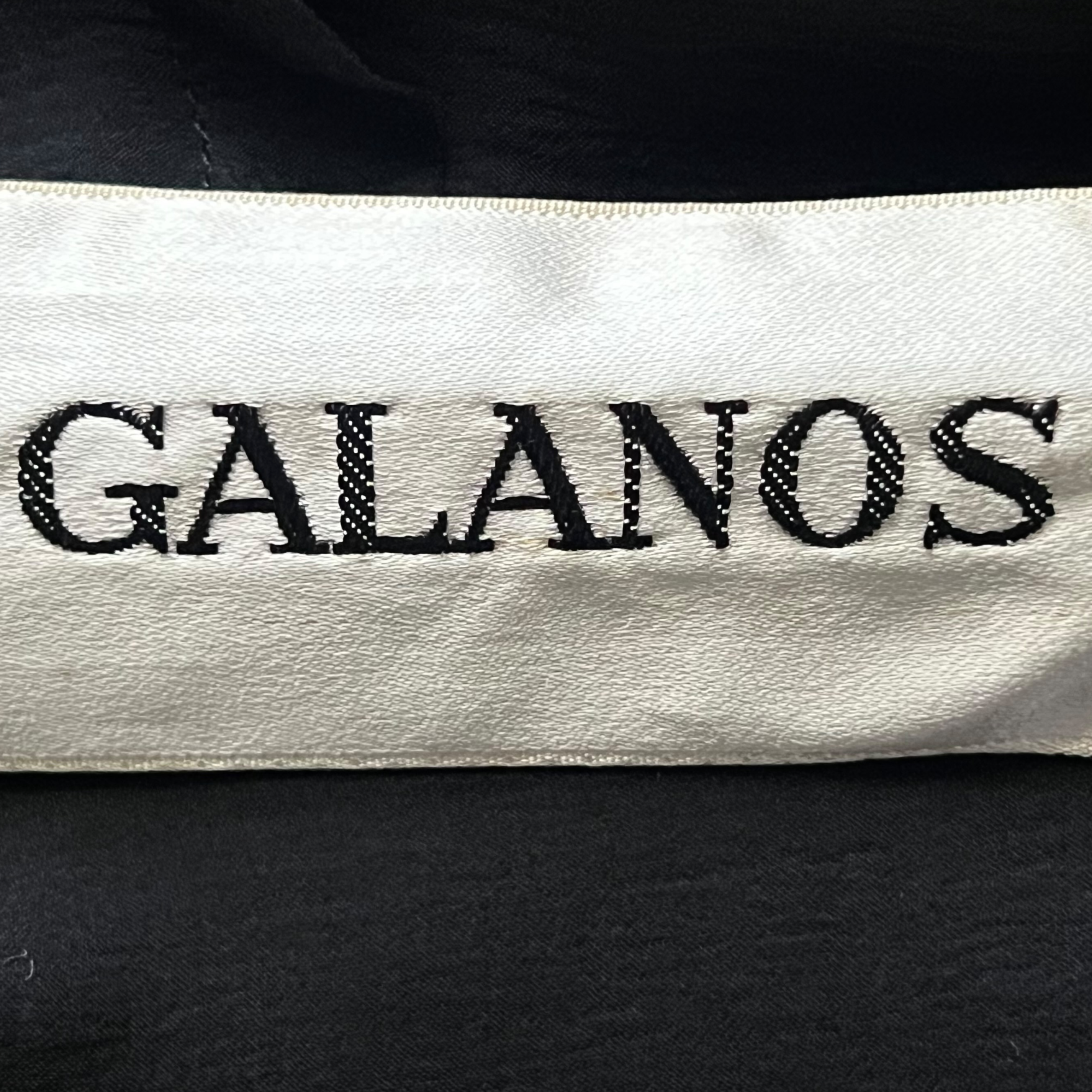 Galanos 1970's Black Satin Silk Ruffle Triple Tier Long Sleeve Column Gown, label