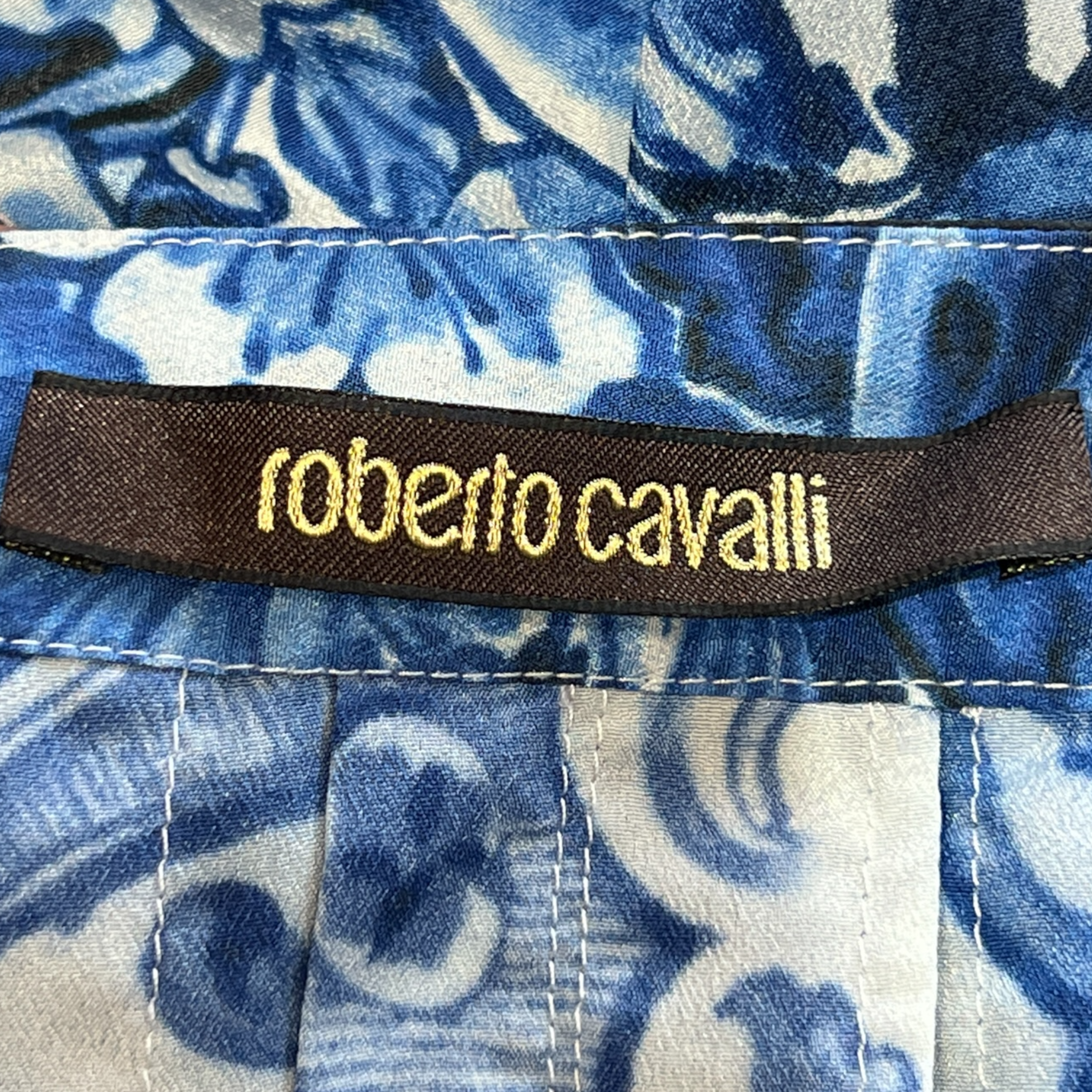 Roberto Cavalli 2000s Blue and White Porcelain Print Ensemble, label
