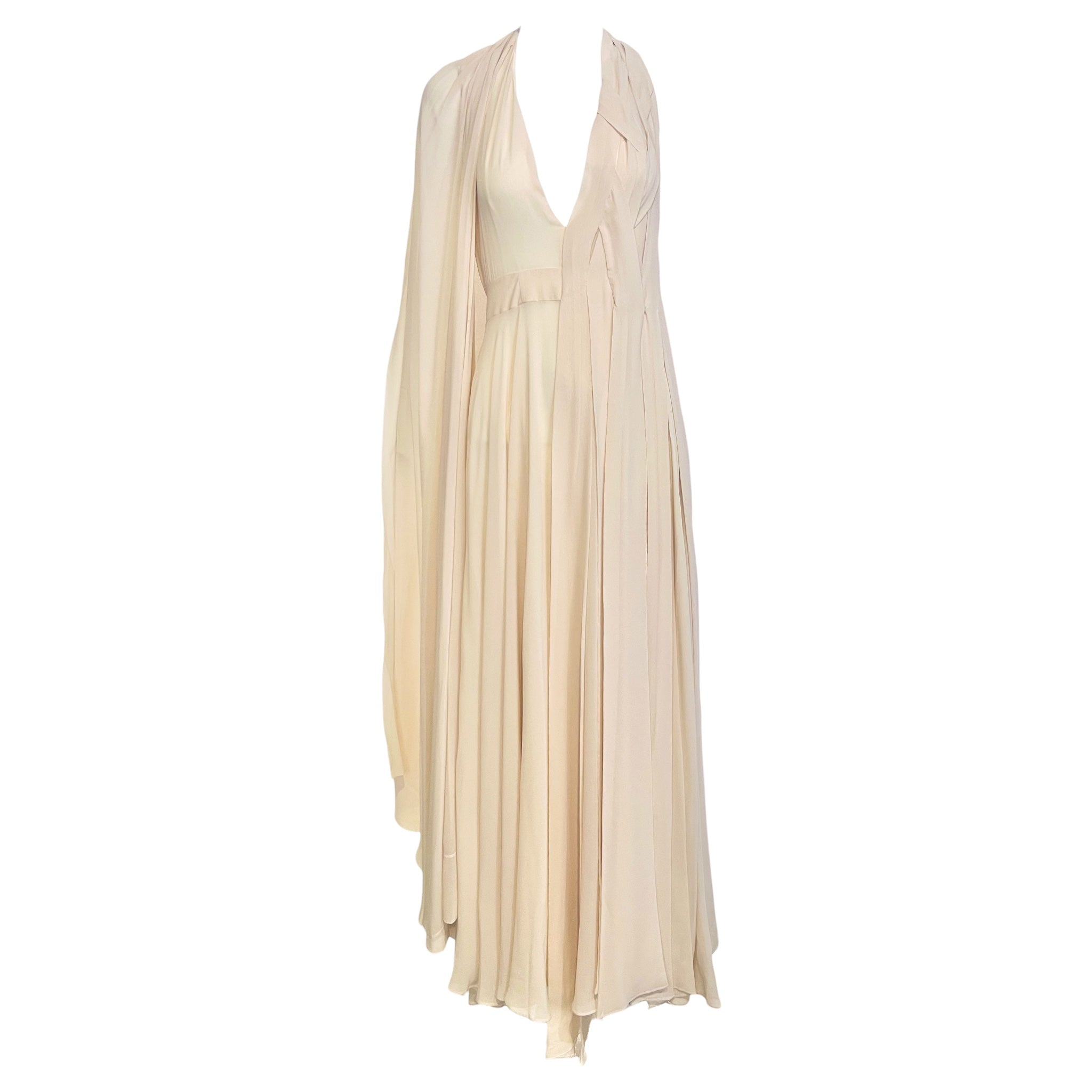 Vionnet 2010's Champagne Silk Crepe Bias Halter Gown with Partial Cape, cape sleeve