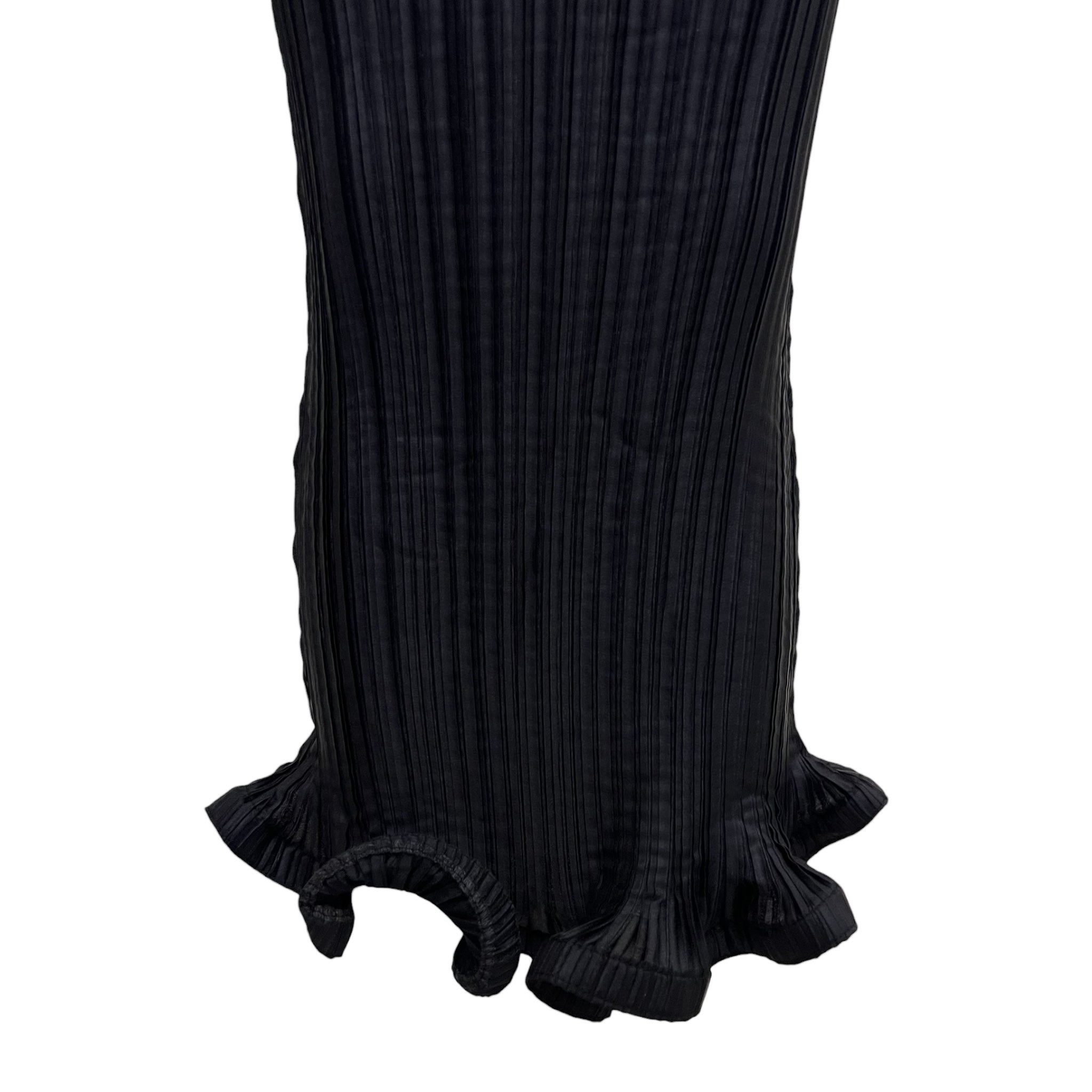 Y2K Issey Miyake Black Trumpet Hem Pleats Please Skirt Set, skirt hem