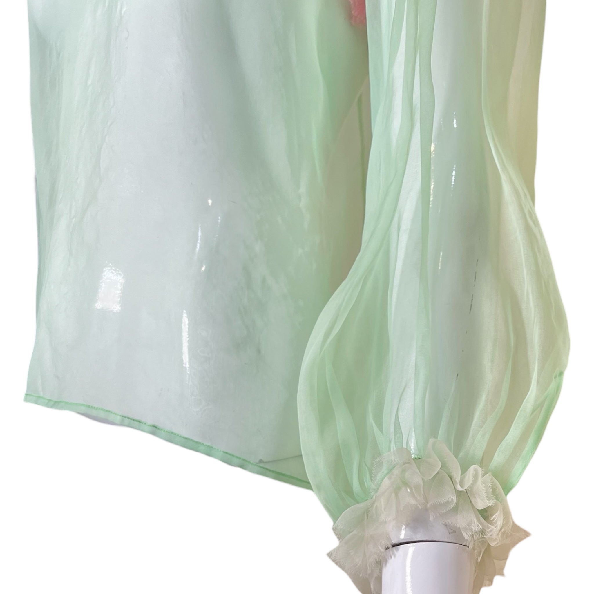 Gucci Pastel 2020s Green and Pink Sheer Boudoir Blouse, cuff