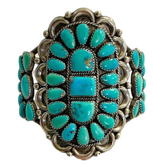 Sterling Silver and Morenci Turquoise Petit Point Cuff by J&E Wilson FRONT 1 of 4