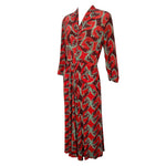 1940's Red Graphic Horse Head Rayon Crepe Dress, slight side