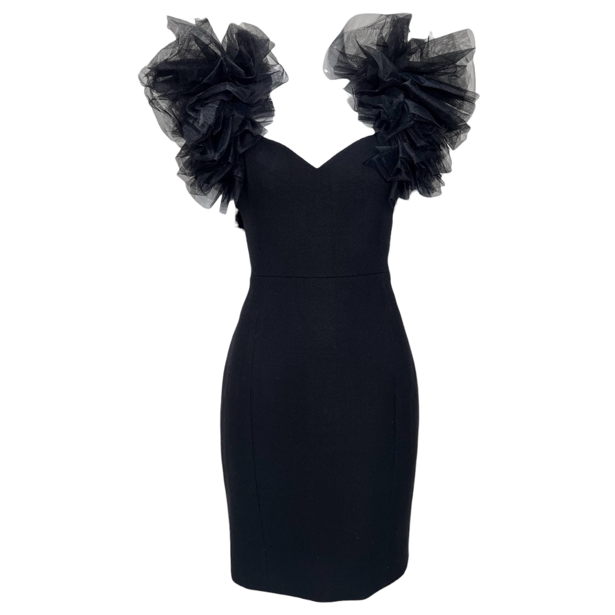 Saint Laurent Black Wool Crepe Dress with Tulle