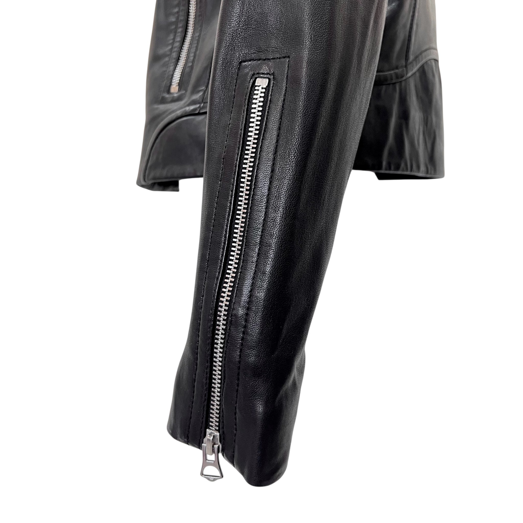 Rag & Bone Black Lambskin Leather Moto Jacket, sleeve