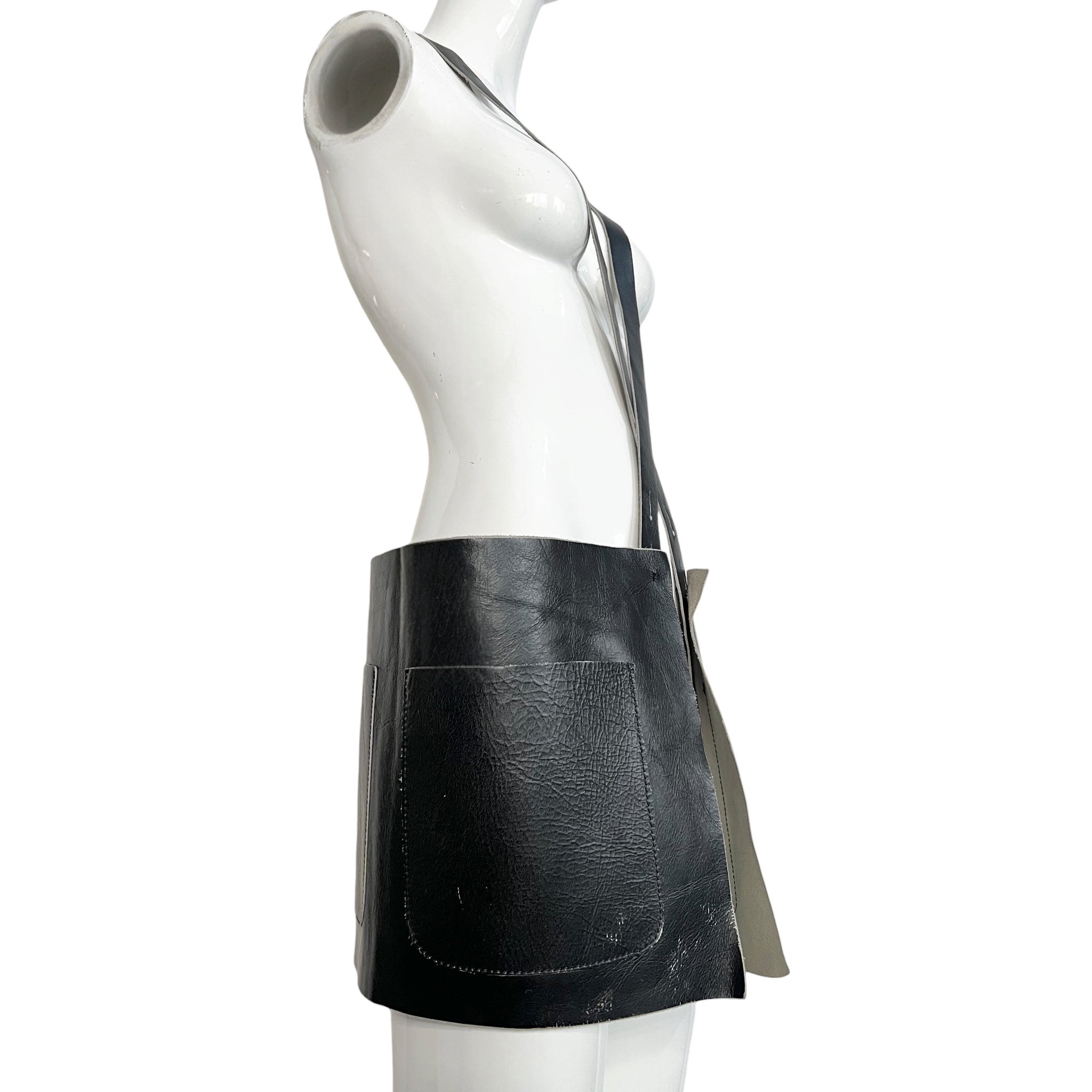 Maison Martin Margiela A/W 1999 Black Leather Utilitarian Pinafore Apron, side