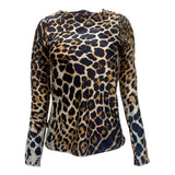 Yves Saint Laurent by Tom Ford S/S 2002 Silk Jaguar Print Long Sleeve Blouse