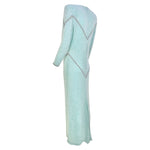 Galanos 1980's Fully Beaded Pale Aqua Blue Silk Evening Gown with Rhinestones, side