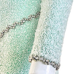 Galanos 1980's Fully Beaded Pale Aqua Blue Silk Evening Gown with Rhinestones, cuff detail