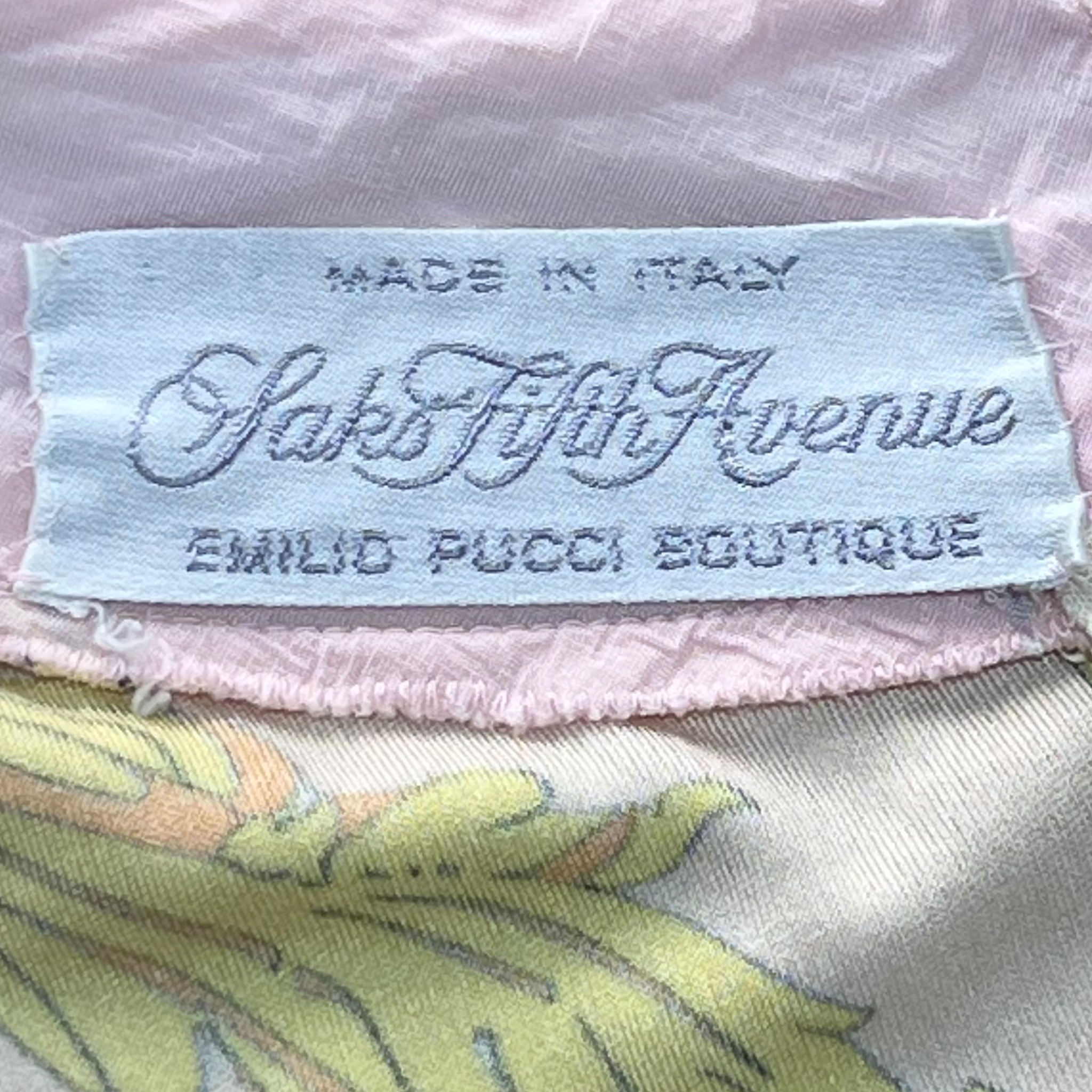 Emilio Pucci 1970's Pale Peach Pastel Printed Silk Jersey Mini Dress, tag