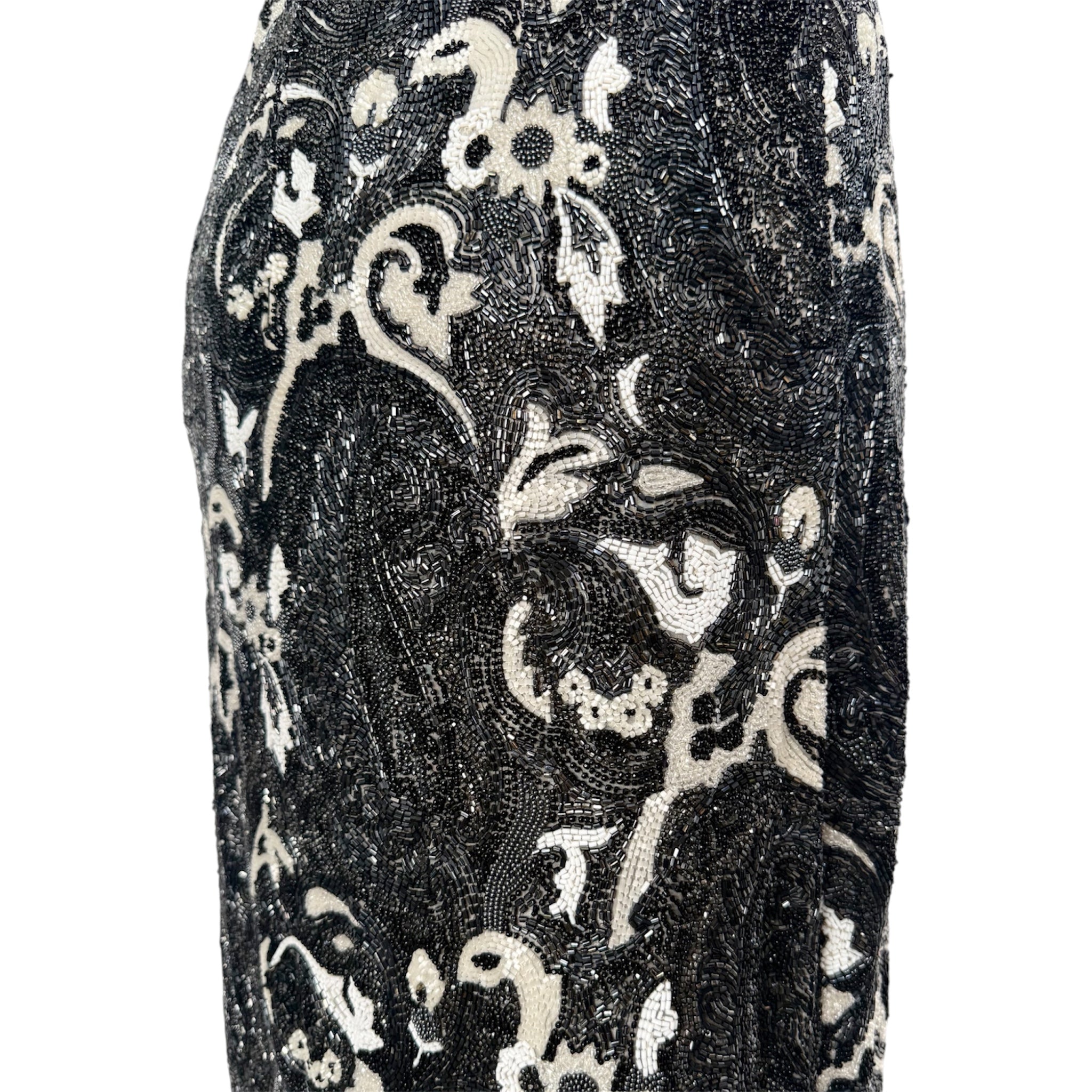 Guy Laroche Haute Couture 1960's Black and White Empire Waist Heavily Beaded Gown, bead detail