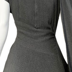 1940's Charcoal Rayon Crystal Studded Evening Dress with Swag Drape, waist