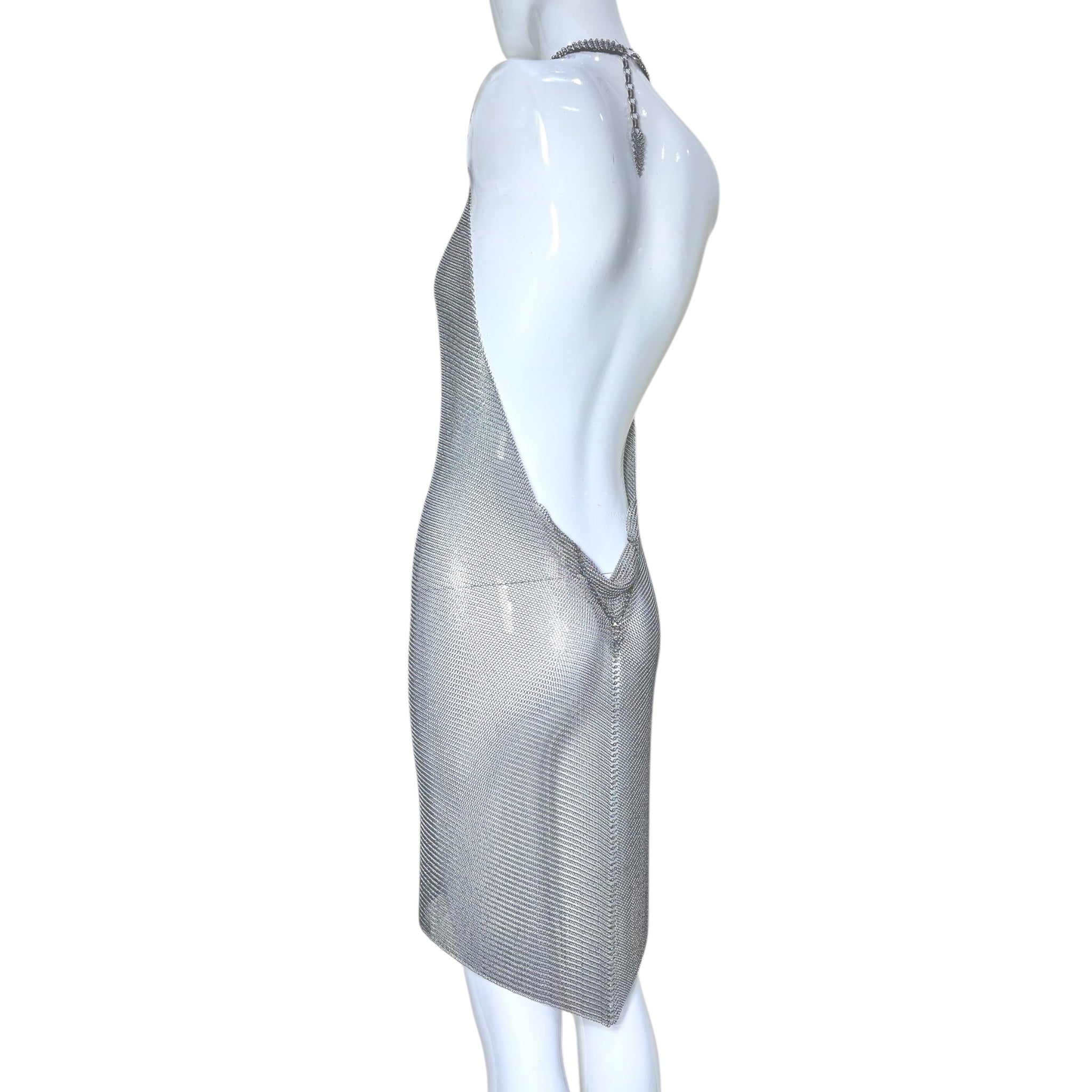 Ferrara 1980s Rare Pewter Ring Mesh Chain Mail Halter Dress, side 3