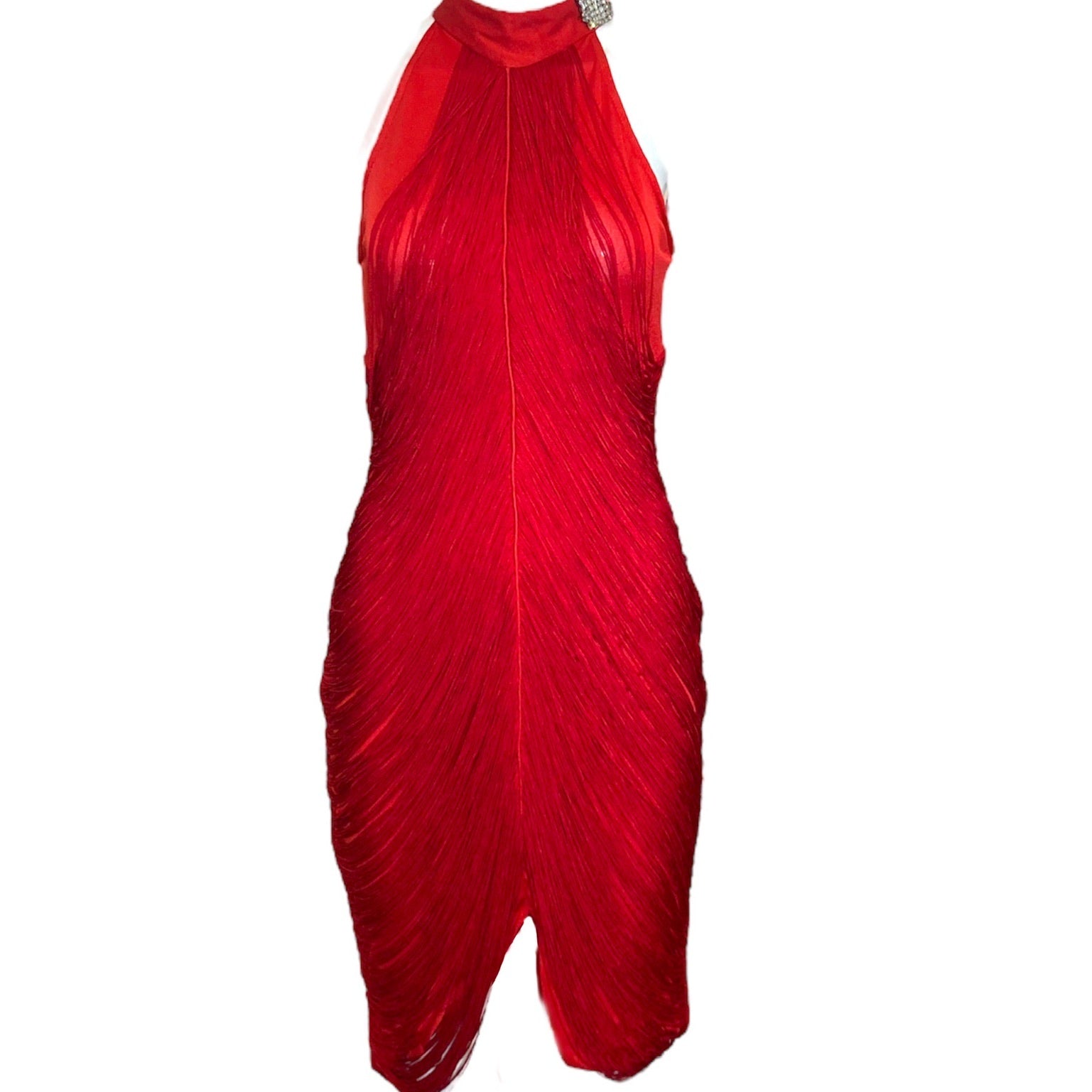  Climax 70s Red Fringed Disco Dress FRONT 1 of 4