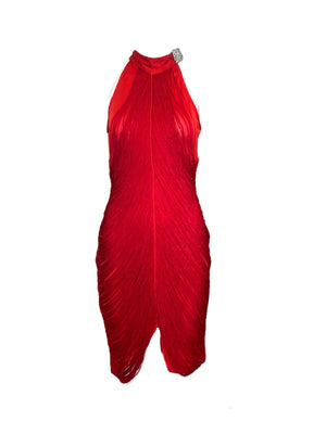  Climax 70s Red Fringed Disco Dress FRONT 1 of 4