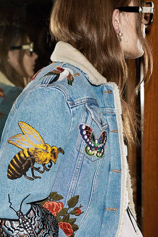 Gucci F/W 2016 Denim Patchwork Jacket with Faux Shearling Lining, Gucci Pre Fall BTS FW16 