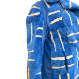 1970's Blue and White Geometric Shearling and Leather Jacket, top side