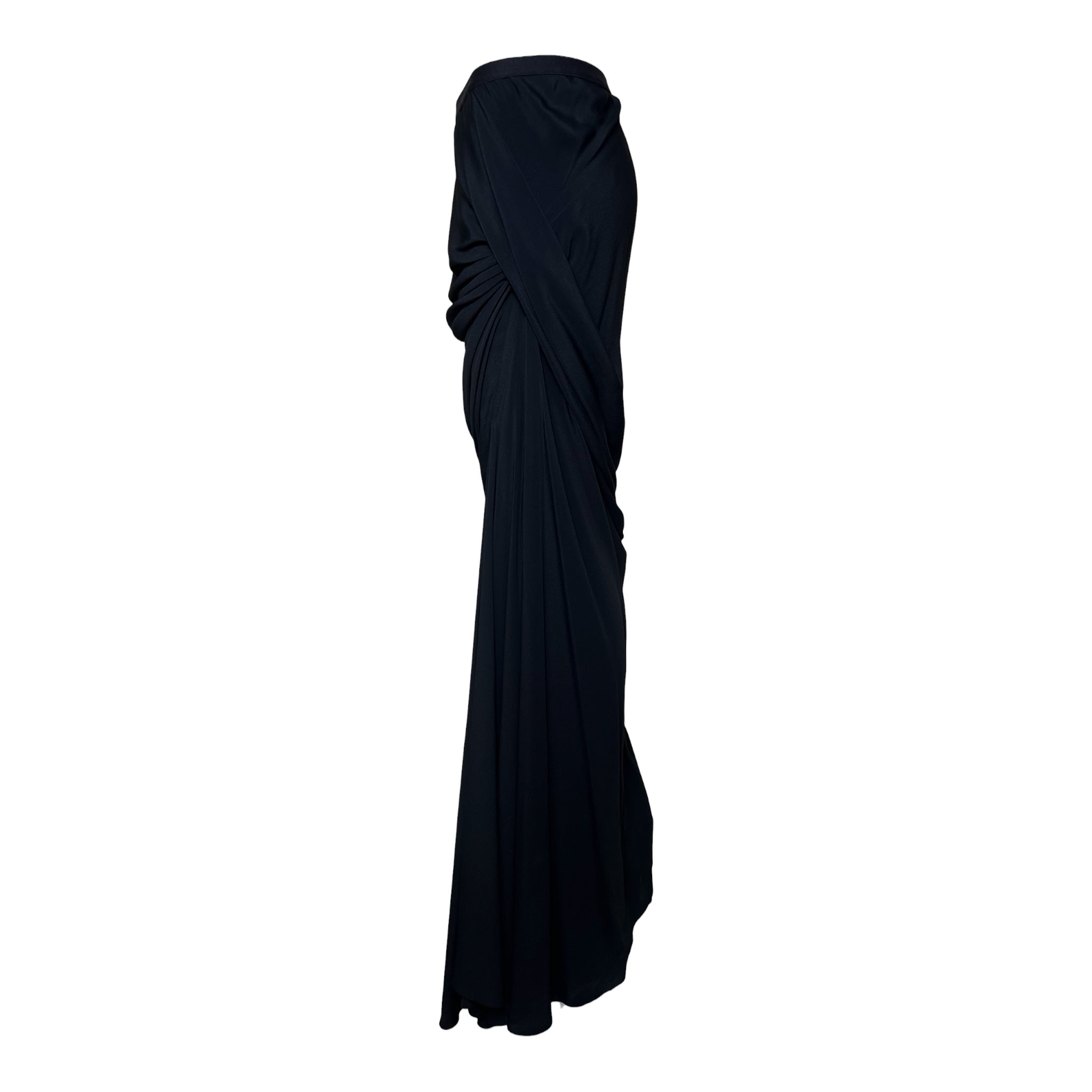 Rick Owens S/S 2020 Tecuatl Collection Black Draped Maxi Skirt, side