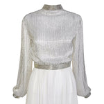 Victoria Royal 1970s White Beaded Fit and Flare Dress, bodice
