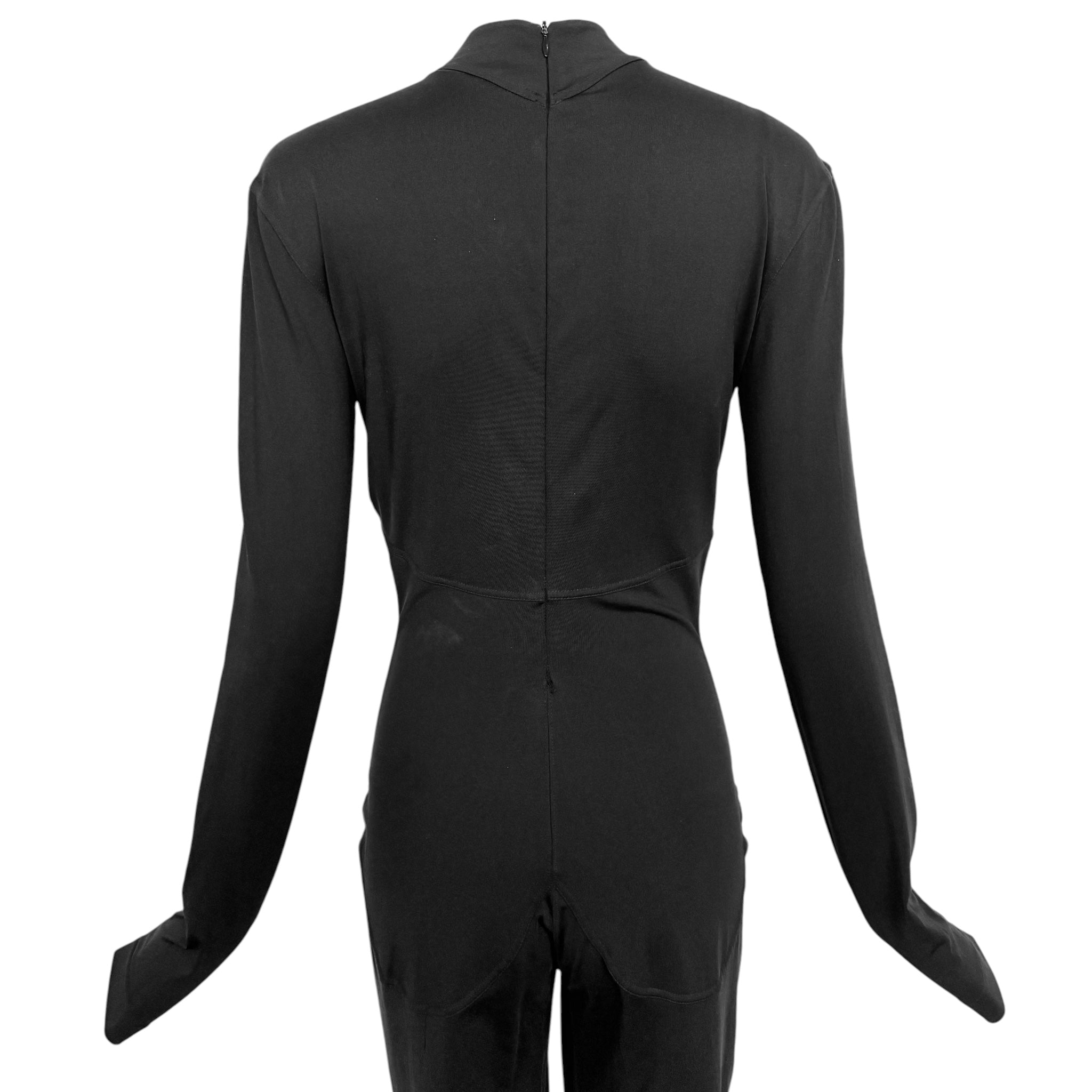 Thierry Mugler ACT IV 1990's Black Full Body Mock Neck Cat Suit, back top half