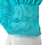 Galanos 1980's Turquoise Pleated Silk and Lace Mini Dress, cuff detail
