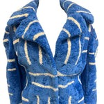 1970's Blue and White Geometric Shearling and Leather Jacket, top