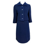 Christian Dior Spring 1963 Navy Blue Boucle Wool Skirt Suit