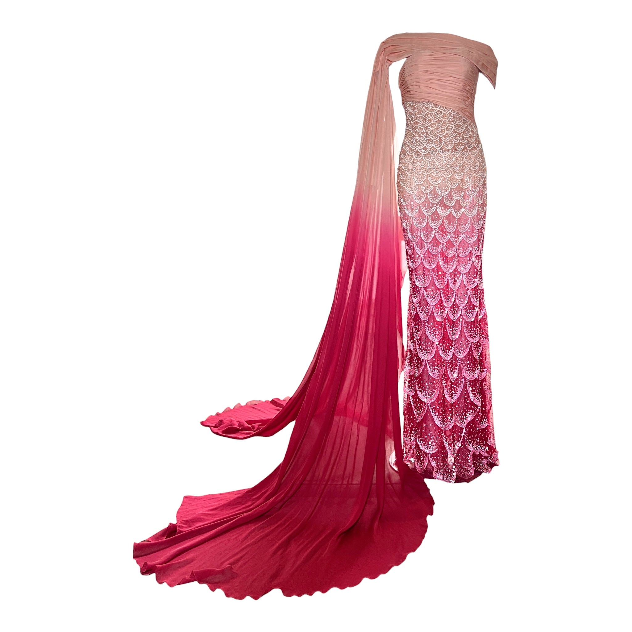 Tony Ward 2025 Blush to Rose Ombre Sequin Gown w/Stole