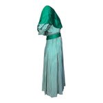 1980's Green and White Striped Silk Dress with Flutter Collar, side