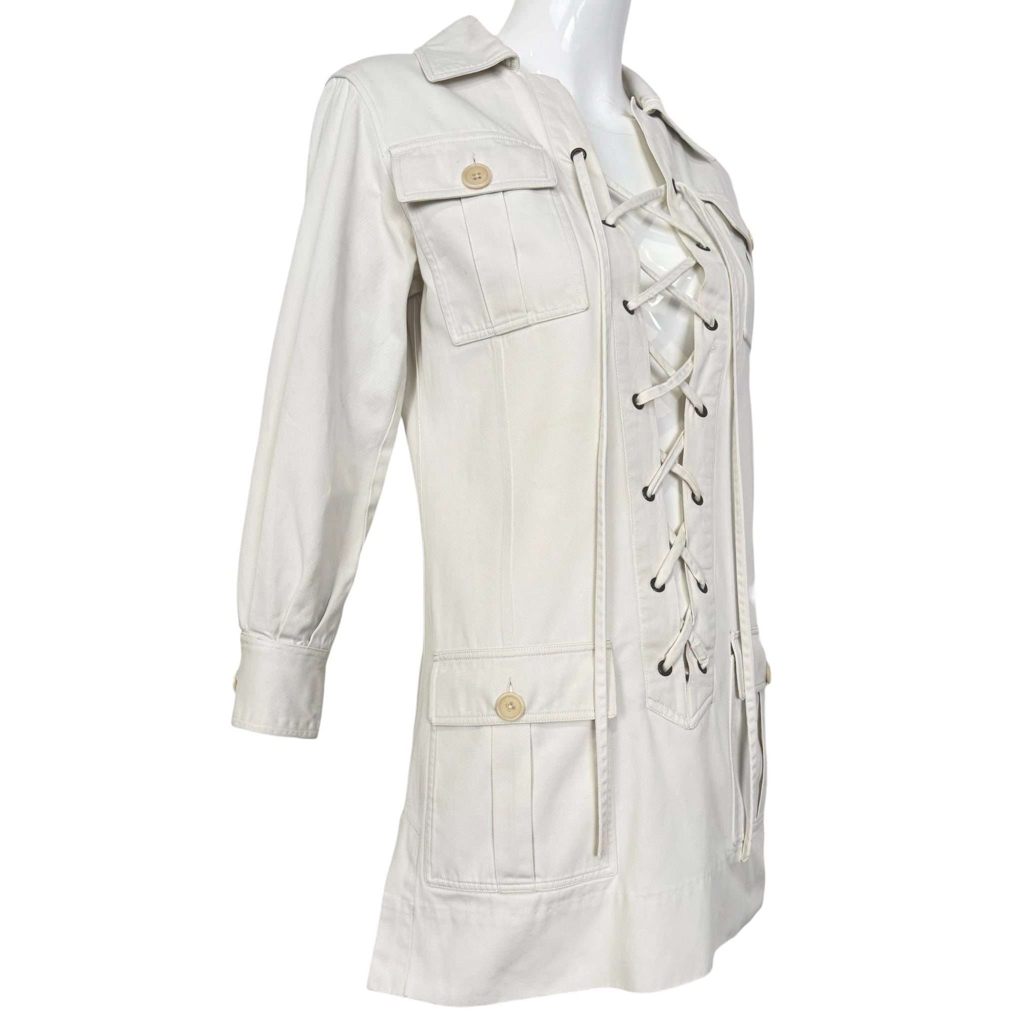 Yves Saint Laurent  1968 Saharienne Ivory Safari Mini Dress, Original and Rare, slight side