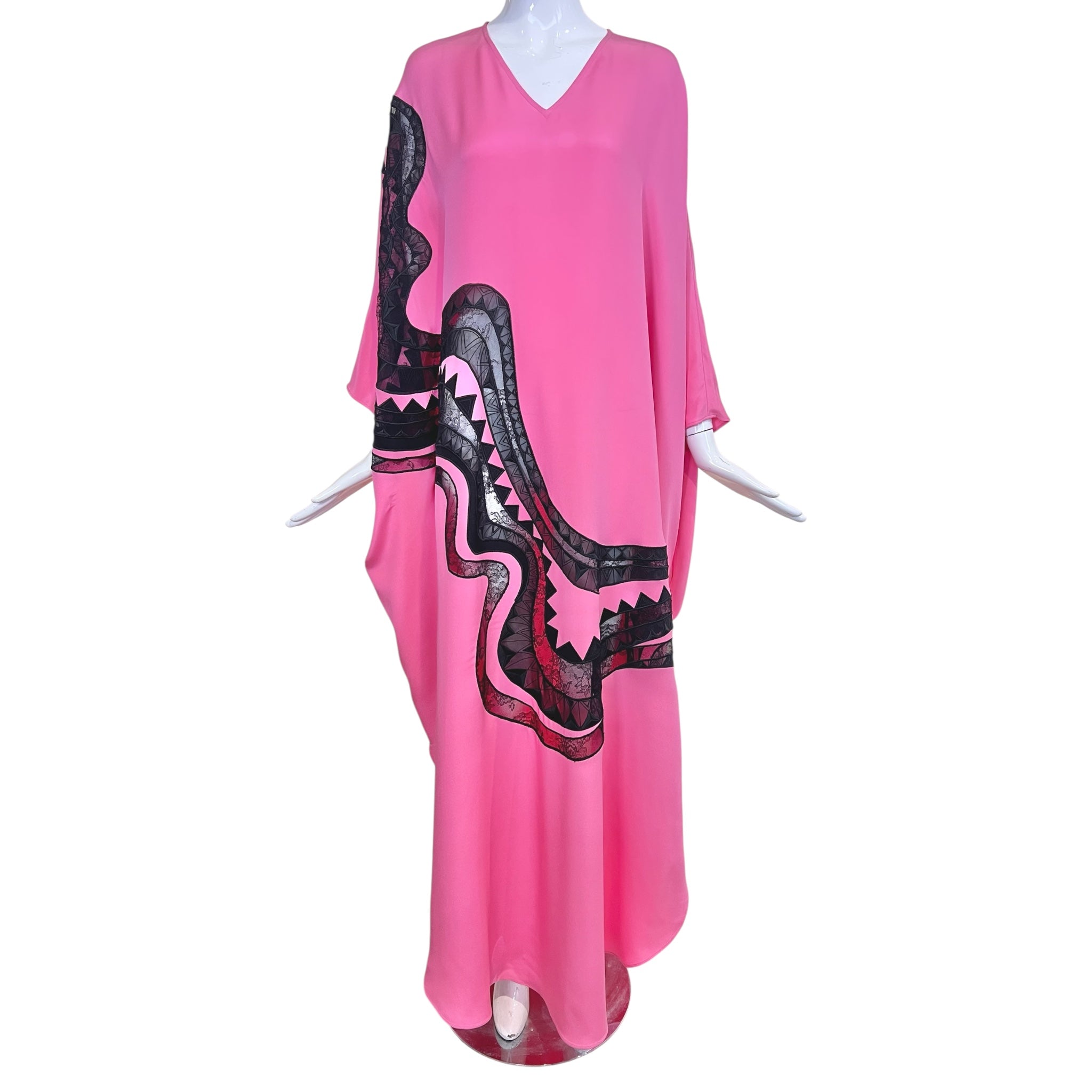 Emilio Pucci Pink Silk Jersey and Black Lace Caftan, front