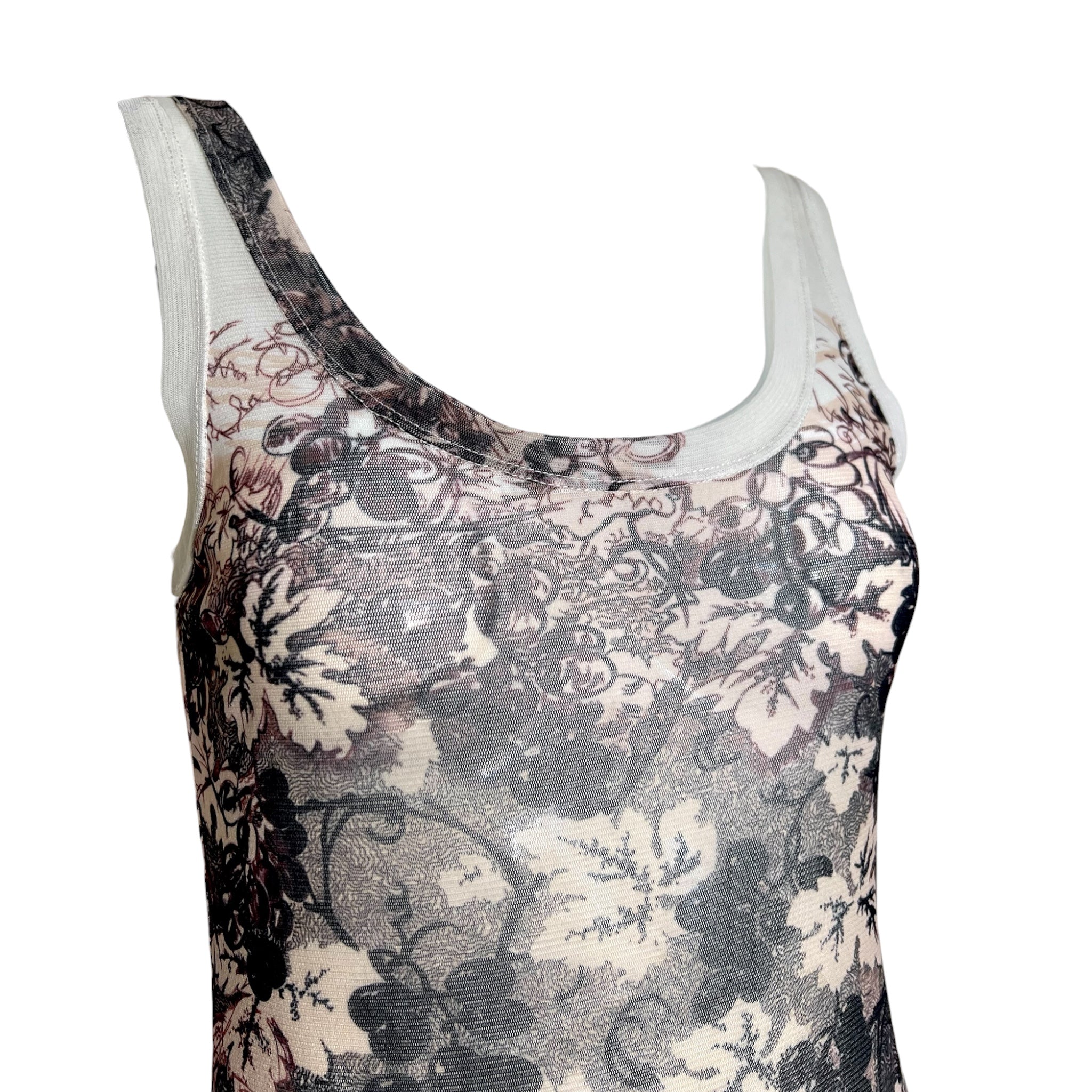Gaultier Classique Y2K Mesh Grape Leaf Print Tank Dress, top