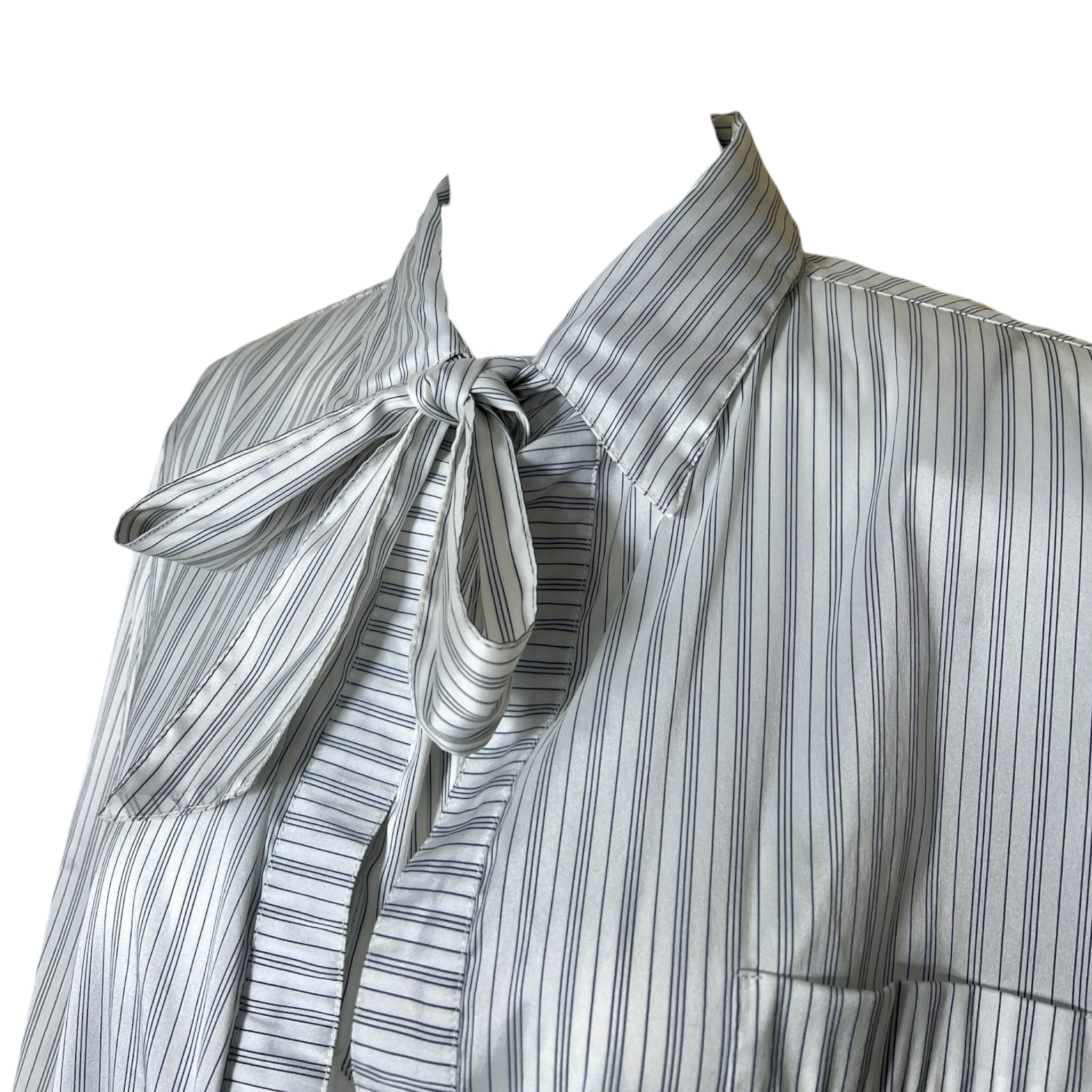 Chloé White and Navy Stripped dress Shirt with Bow Tie, bow