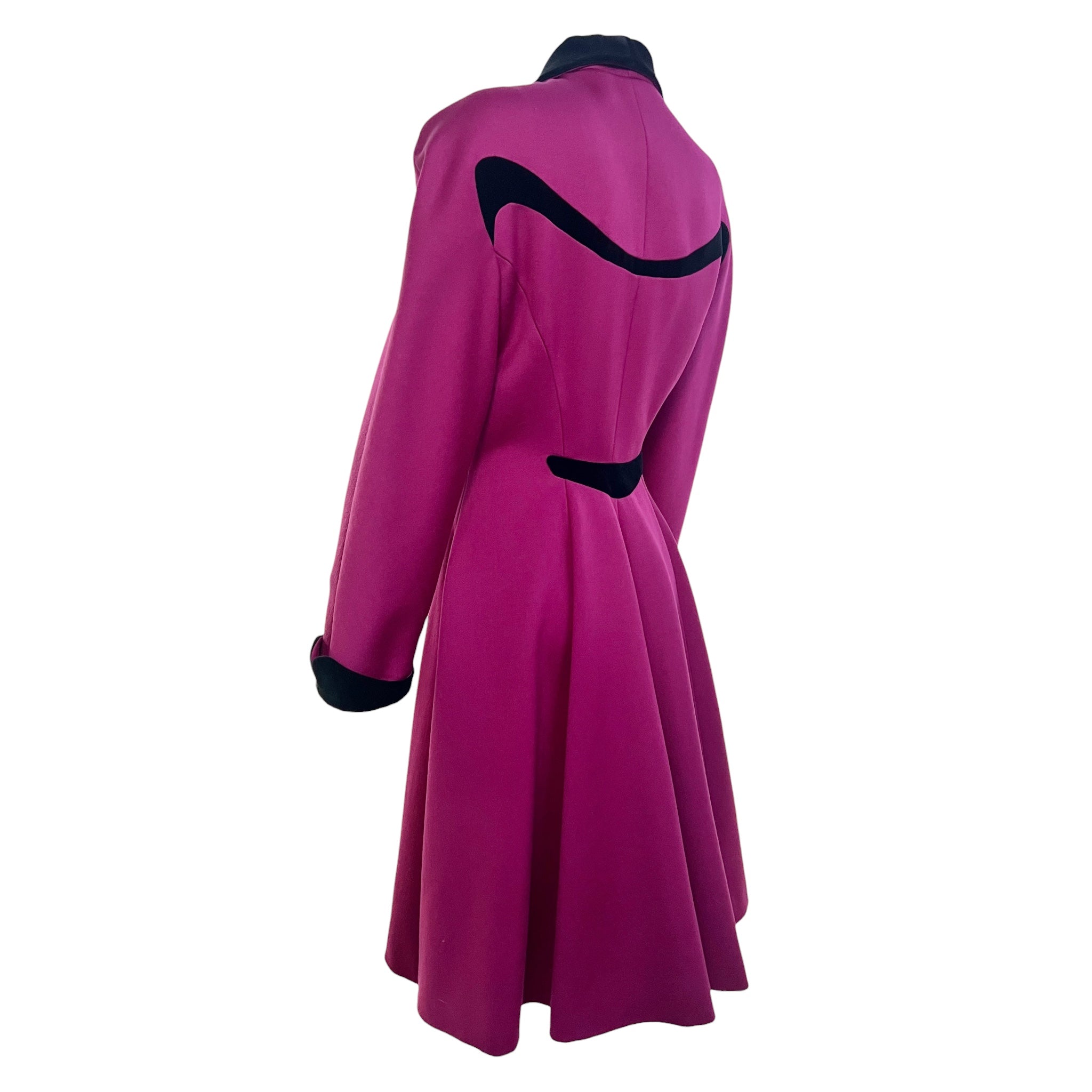 Thierry Mugler 1980s does 40s Plum Fit and Flair Coat, back slight side