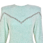Galanos 1980's Fully Beaded Pale Aqua Blue Silk Evening Gown with Rhinestones, top
