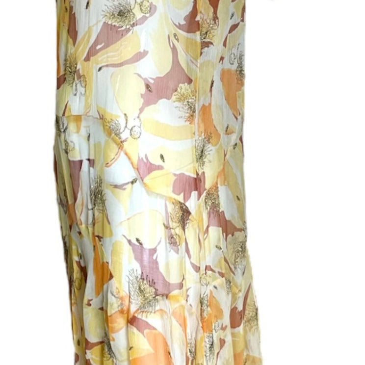 1930s Pale Yellow and Ivory Bias Cut Gown Shot with Metallic Embroidery SIDE 2 of 4