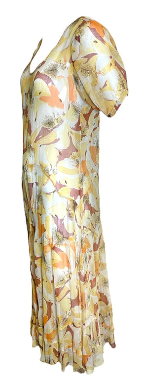 1930s Pale Yellow and Ivory Bias Cut Gown Shot with Metallic Embroidery SIDE 2 of 4