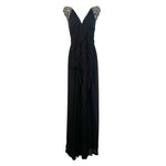  Elie Saab Black Silk Gown with Gold and Silver Embellished Capped Sleeves