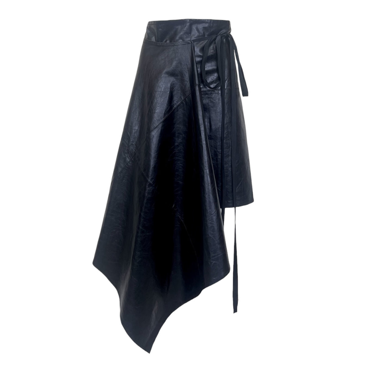 Ann Demeulemeester F/W 2000 Black Leather Asymmetric Wrap Skirt 