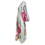 Bill Blass 1969 Silver Brocade Pink Floral Long Sleeve Full Length Dress, Documented, side