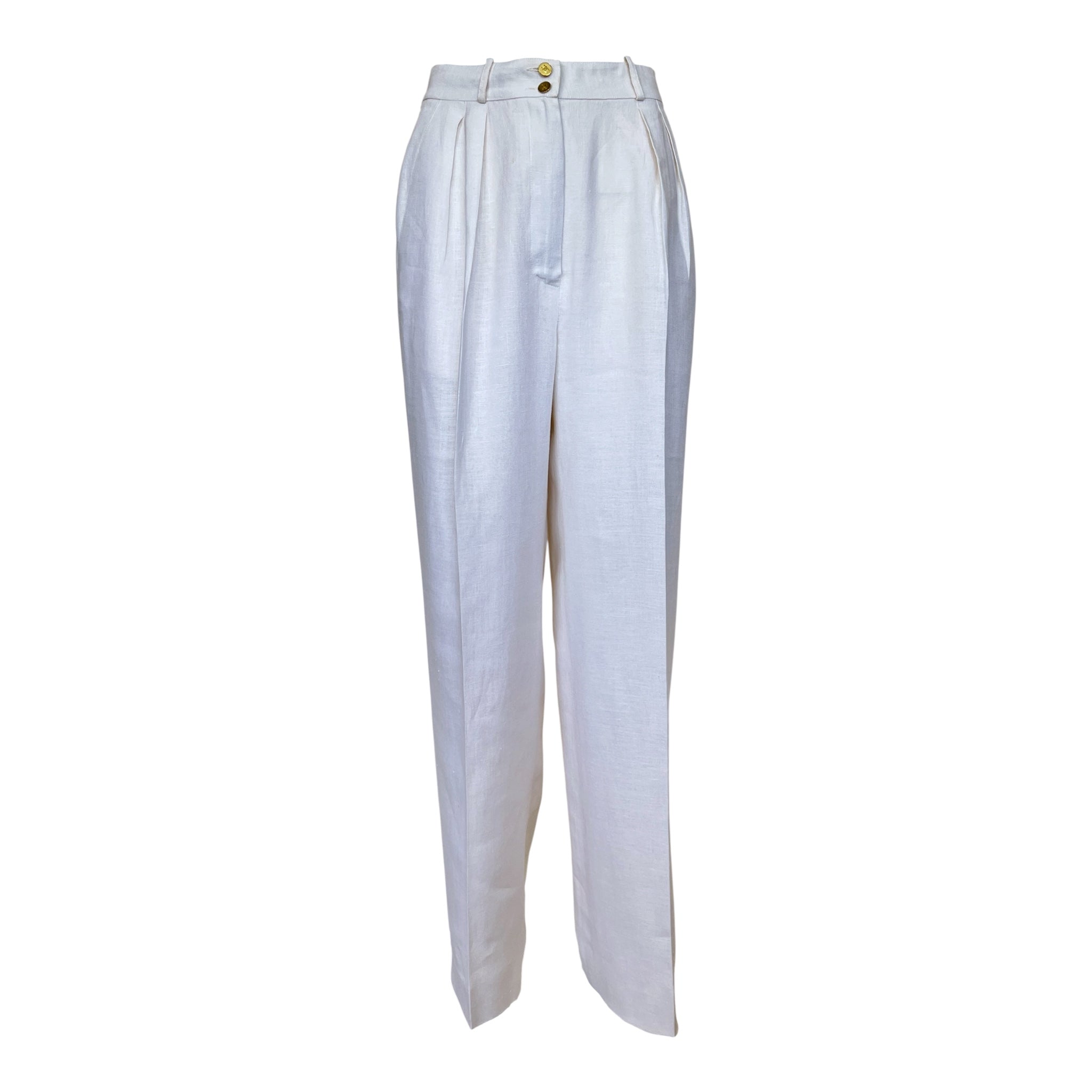 Chanel 1980's Classic White Linen High Waisted Trousers
