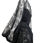 Galanos 1980's Black Chantilly Lace and Silk Chiffon Long Sleeve Gown, side sleeve and waist