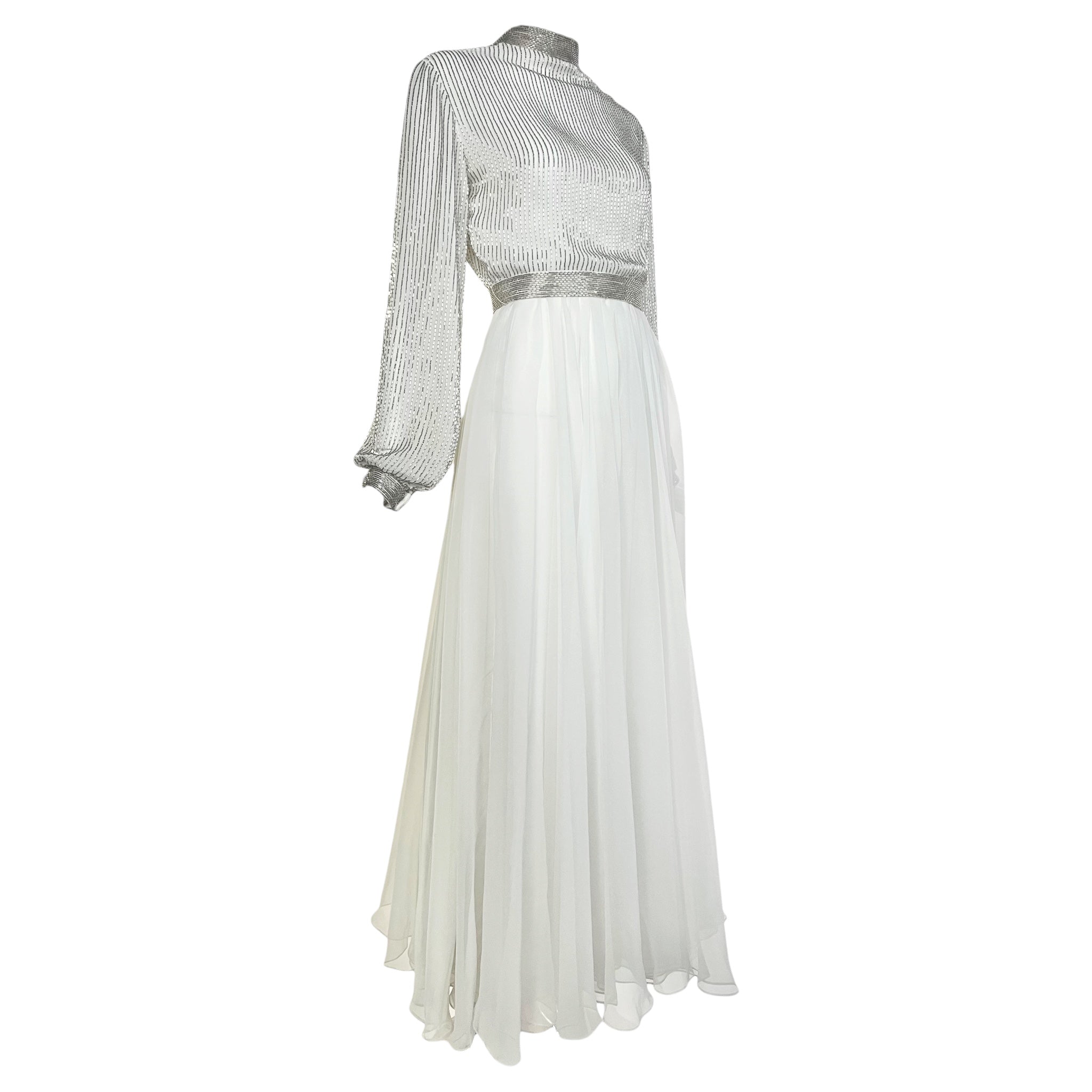 Victoria Royal 1970s White Beaded Fit and Flare Dress, slight side