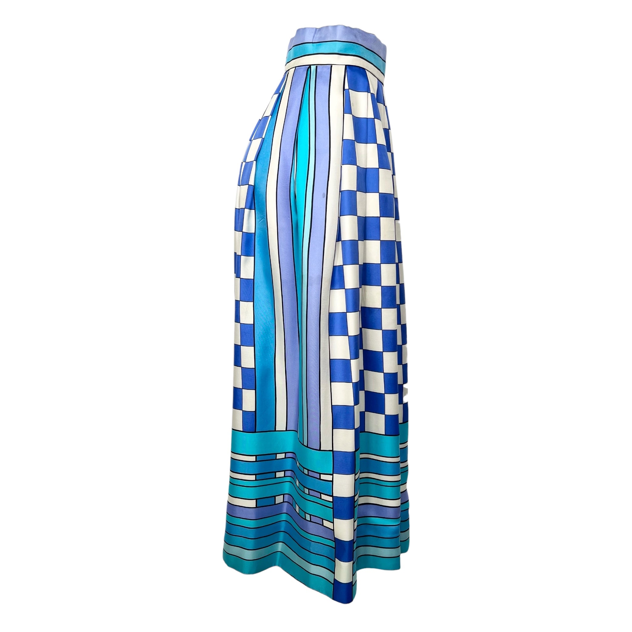 Tina Leser 1960's Blue Graphic Print Silk Twill Full Hostess Skirt, side 2