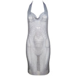 Ferrara 1980s Rare Pewter Ring Mesh Chain Mail Halter Dress, front