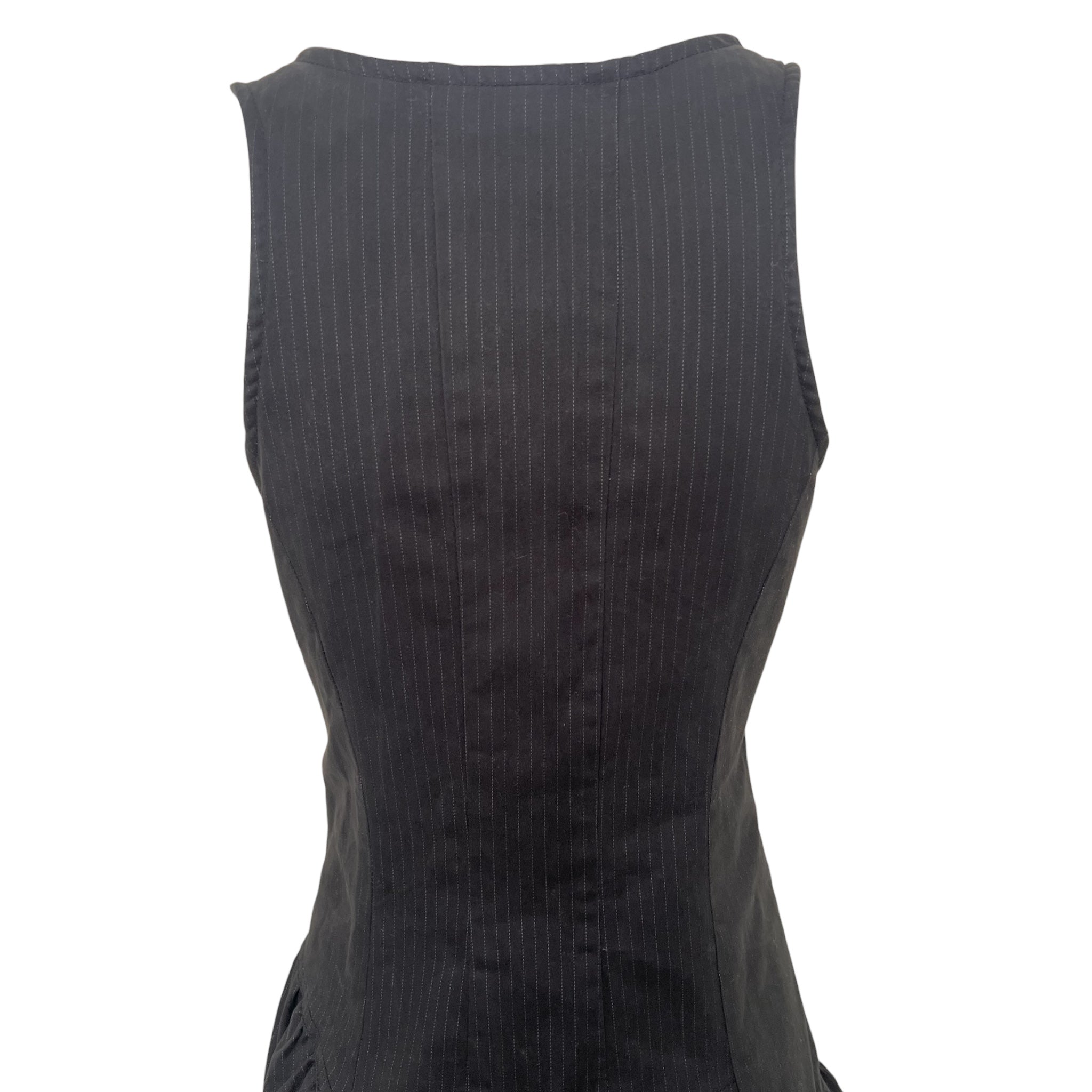 Y2K Black Pinstripe Asymmetrical Bubble Hem Midi Dress, back top