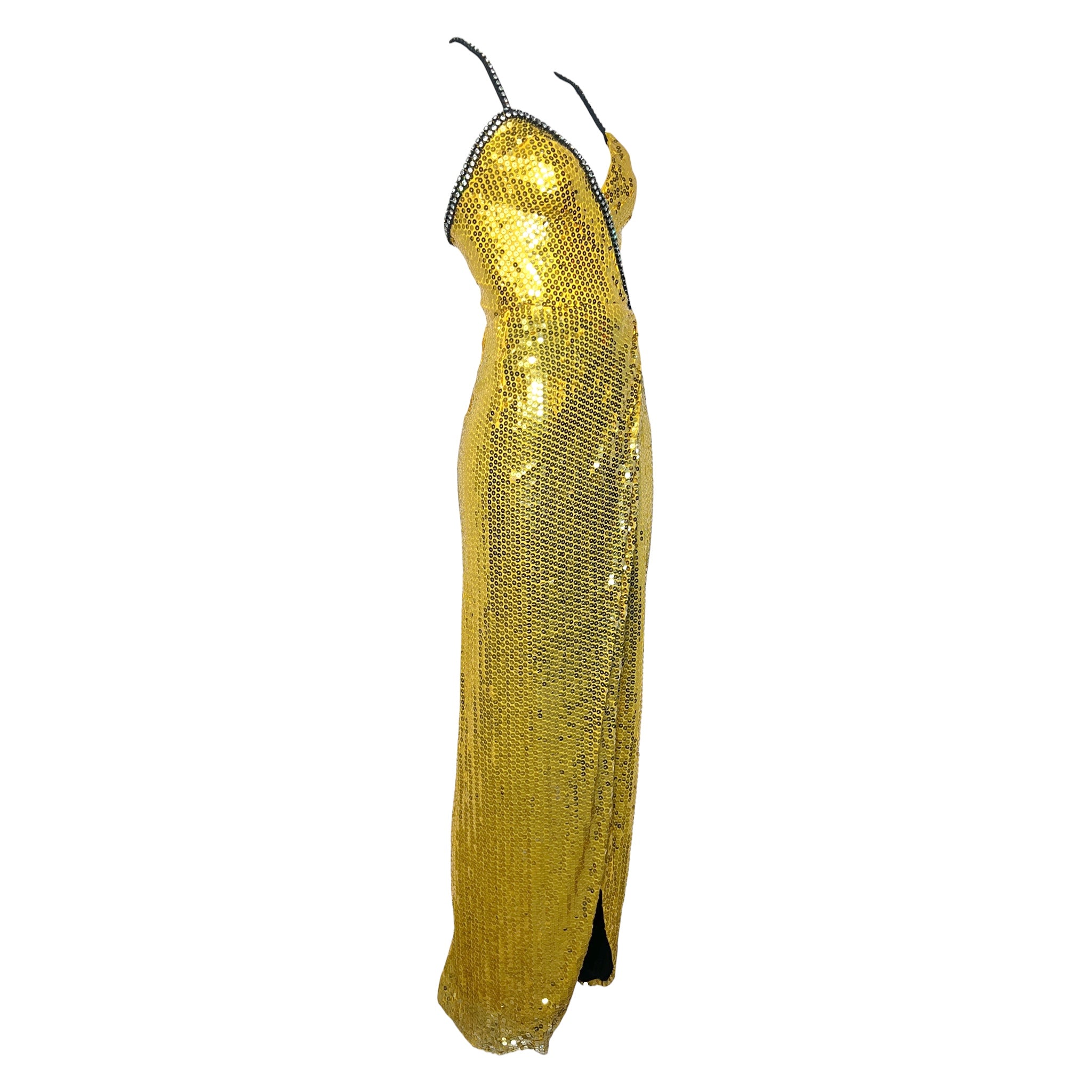 Bob Mackie and Ray Aghayan 1970's Golden Yellow Sequined Gown., slight side