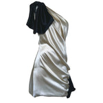 Dolce and Gabbana Y2K Cream and Black Silk Satin One-Shoulder Mini Dress, slight side