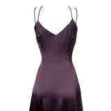Zac Posen F/W 2005 Plum Silk Satin Tiered Gown w/Flounce, back top