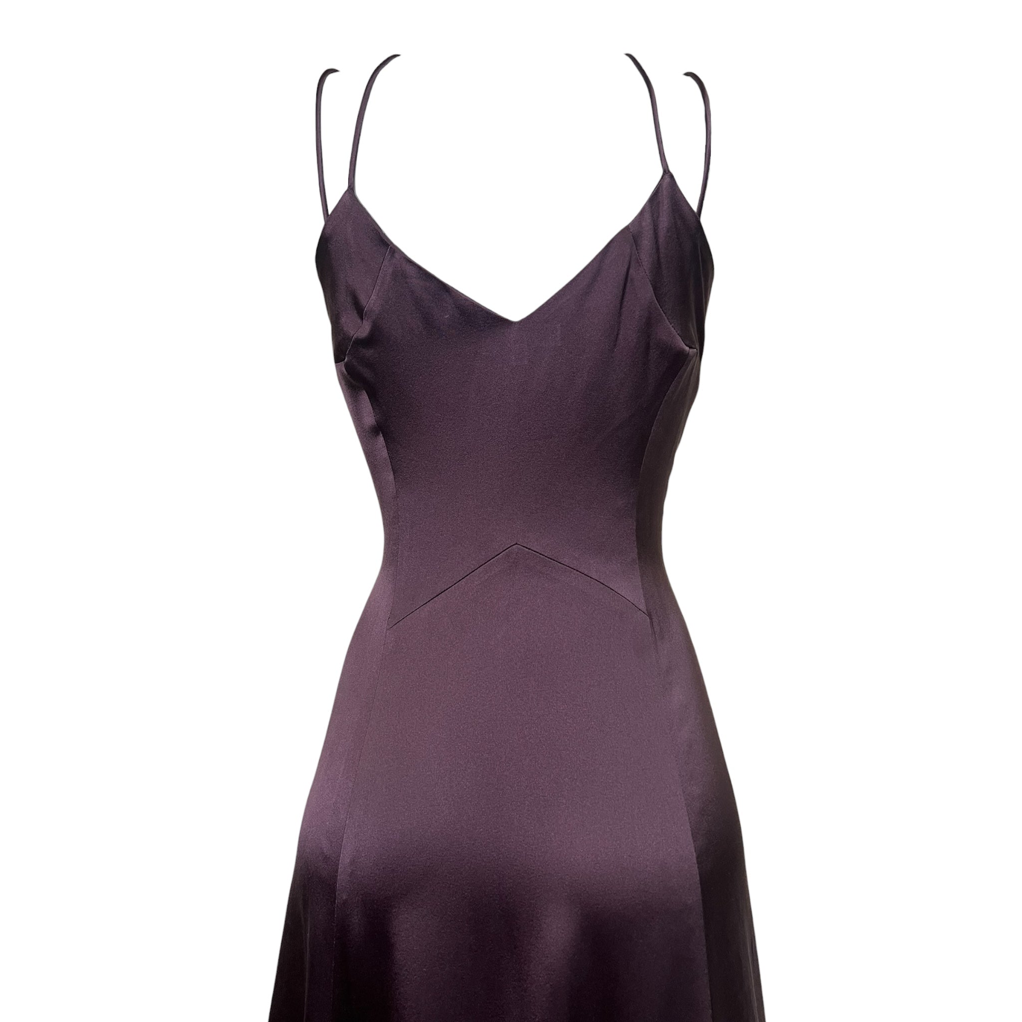 Zac Posen F/W 2005 Plum Silk Satin Tiered Gown w/Flounce, back top
